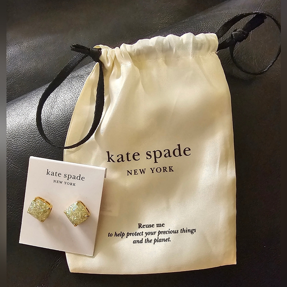 Kate Spade New York Opal Glitter Square Goldtone Stud Earrings NWT - Picture 3 of 10